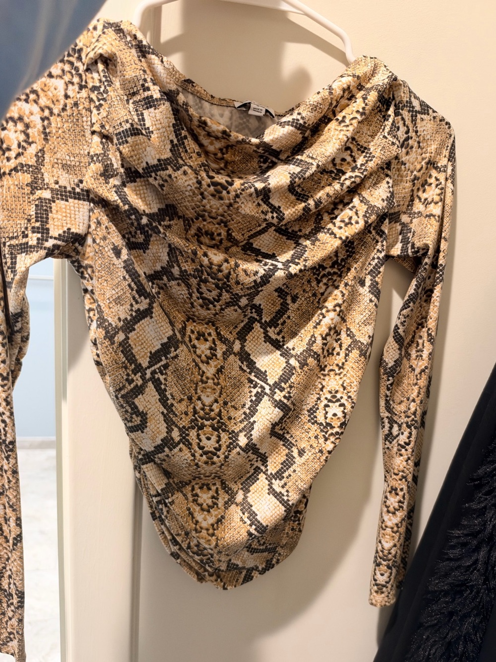 La Hearts Beige and Black Snake-Print Cowl Neck Sweater